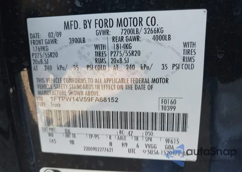 2009 Ford F-150 Platinum from USA, damaged, VIN 1FTPW14V59FA68152